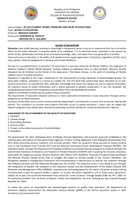 Access to Education: Trends, Problems & Issues in the Philippines