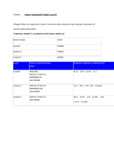 Cobalt Alloy Specs: Stellite&reg; Equivalent Datasheet