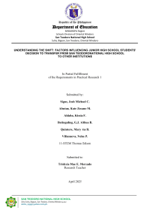 Student Transfer Factors: San Teodoro National High School Research