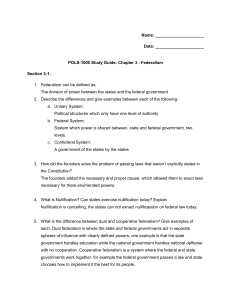 Federalism Study Guide: POLS-1000 Chapter 3