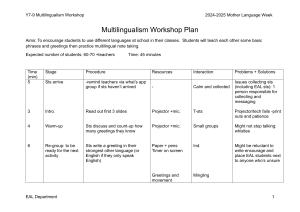 Multilingualism Workshop Plan: Y7-9 Mother Language Week