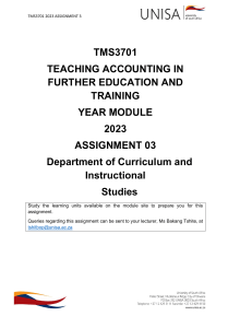 TMS3701 Accounting Assignment: Lesson Plan & Project Design