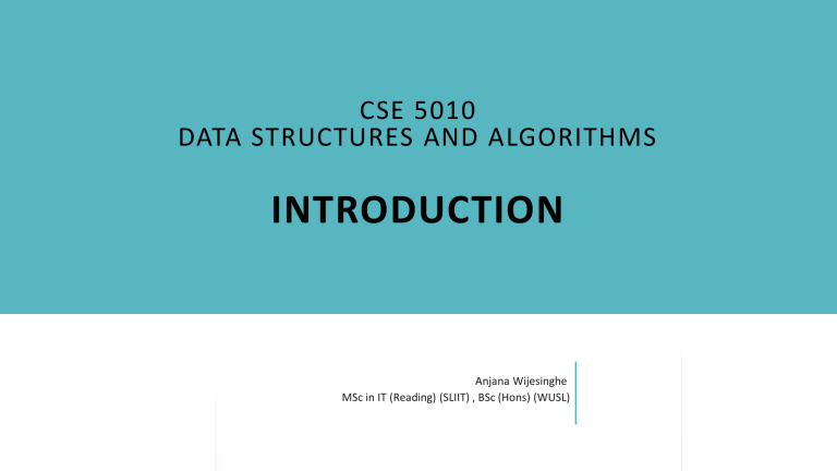 Data Structures and Algorithms: Introduction