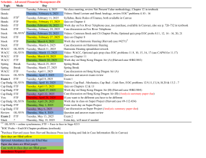 Advanced Financial Management 436 Course Schedule