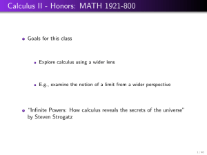 Calculus II Honors: Limits, Infinity, and Applications