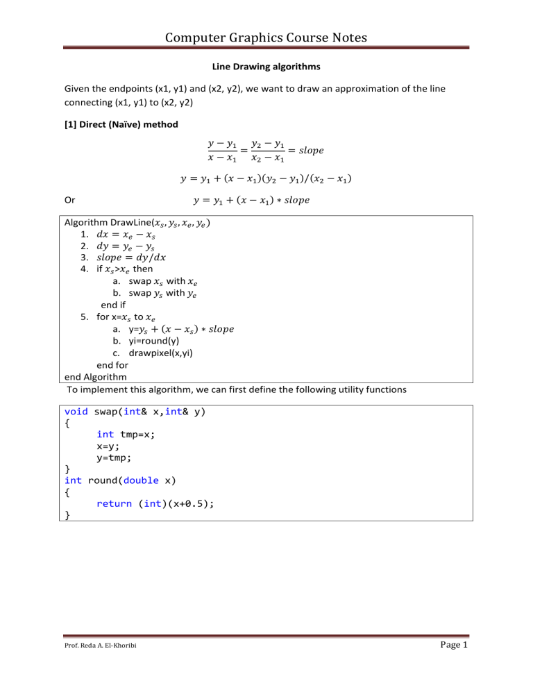 Line Drawing Algorithms: Computer Graphics Course Notes