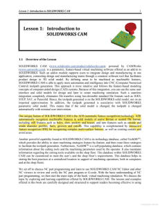 SOLIDWORKS CAM Introduction: Lesson 1 Overview