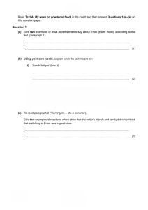 Reading Comprehension Exam: Food Texts Analysis