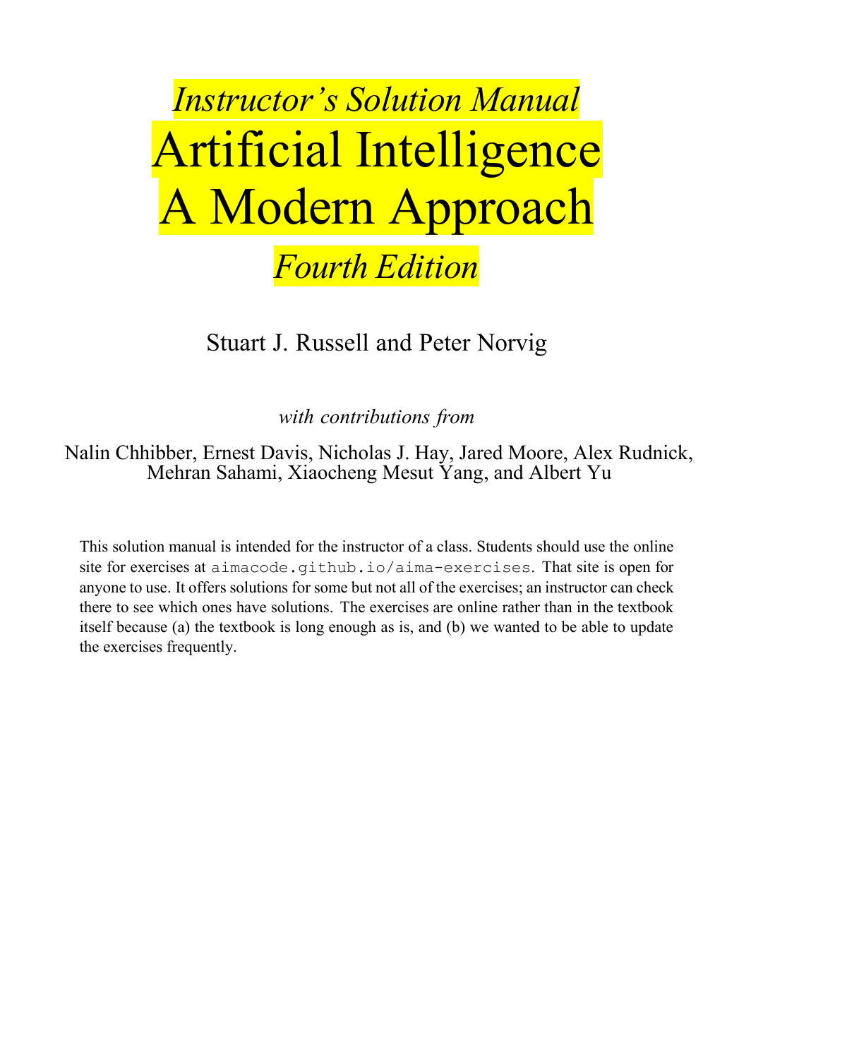 AI: A Modern Approach Solution Manual (4th Ed)