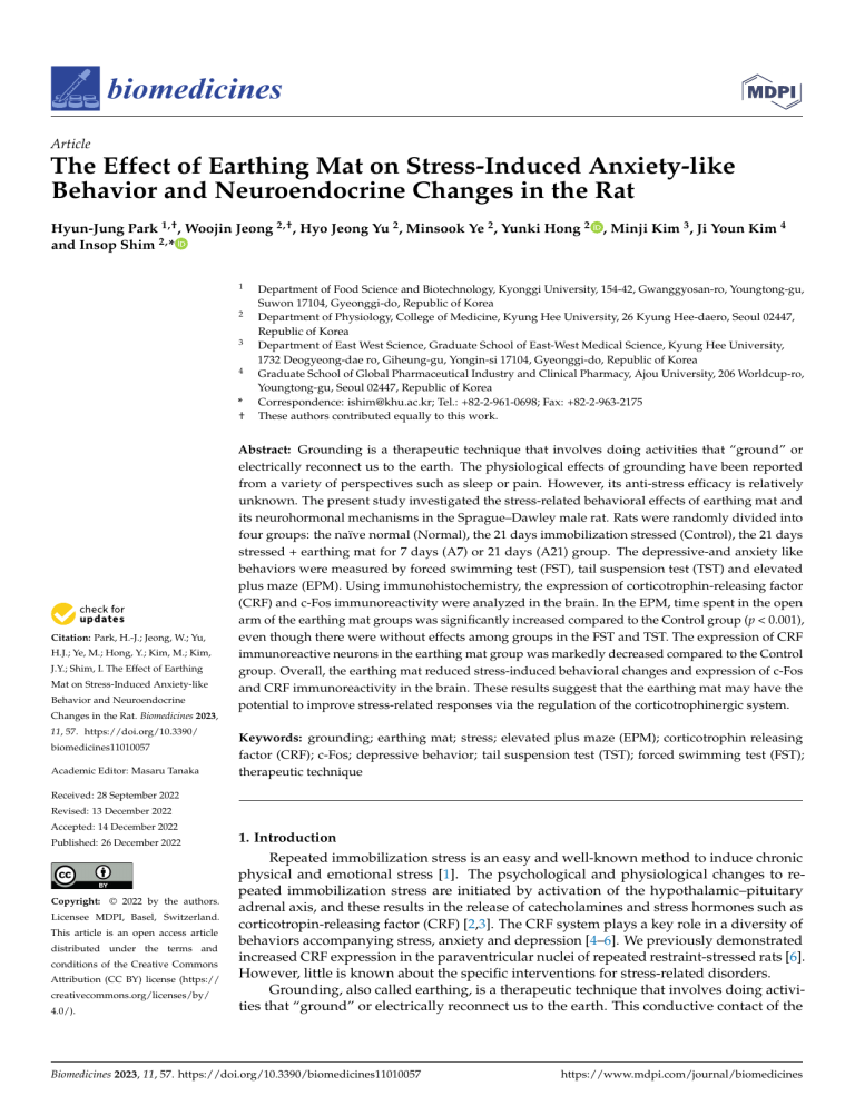 Earthing Mat Effect on Stress & Anxiety in Rats
