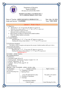 Math Lesson Plan: Ordinal Numbers for Grade 1