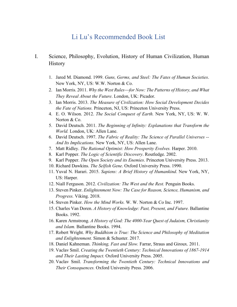 Li Lu's Recommended Book List: Science, History, Finance