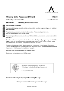 Thinking Skills Assessment Oxford 2011