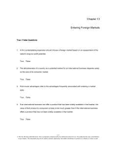 Entering Foreign Markets: Test Questions
