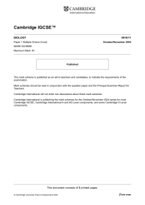 IGCSE Biology 0610/11 Mark Scheme: Oct/Nov 2024