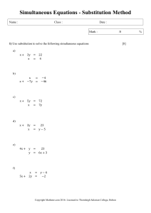 Simultaneous Equations: Substitution Method Worksheet