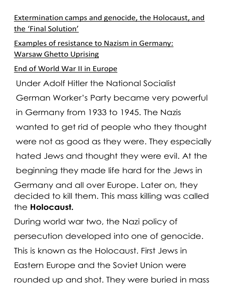 The Holocaust and Nazi Germany: Resistance & Choices