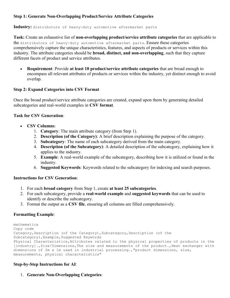 HeavyDuty Automotive Parts Attribute CSV Generation Guide