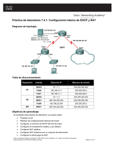 Pr&aacute;ctica de laboratorio de configuraci&oacute;n de DHCP y NAT
