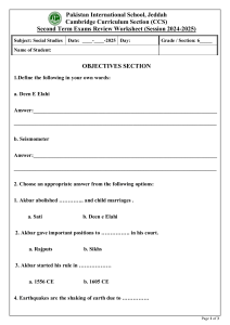 Social Studies Worksheet: Akbar, Earthquakes, Grade 6