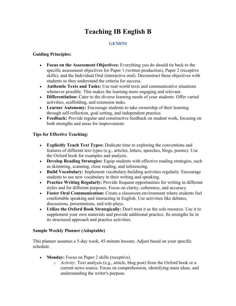 IB English B Teaching Guide: Assessment & Strategies