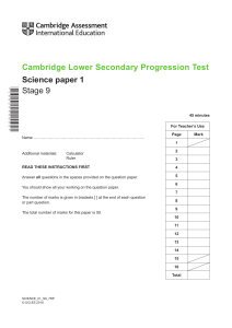 Cambridge Lower Secondary Science Test Paper 1 Stage 9 (2018)