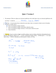Thermodynamics Quiz 1: Thermal Equilibrium & Gas Processes