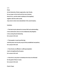 Lent Prayers: Intentions and Priest's Prayer