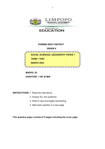 Grade 8 Geography Term 1 Test - Vhembe West District March 2023