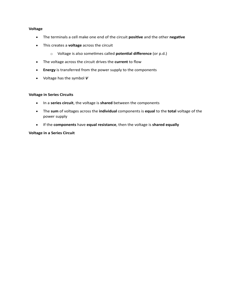 Voltage in Series & Parallel Circuits: Notes
