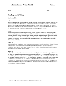 Color Reactions: Reading & Writing Test for ESL Students