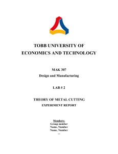 Metal Cutting Experiment Report - TOBB University
