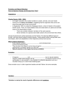 Evolution & Natural Selection Worksheet: Darwin & Adaptations