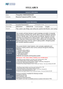 Industrial Piping System Syllabus - Course Overview