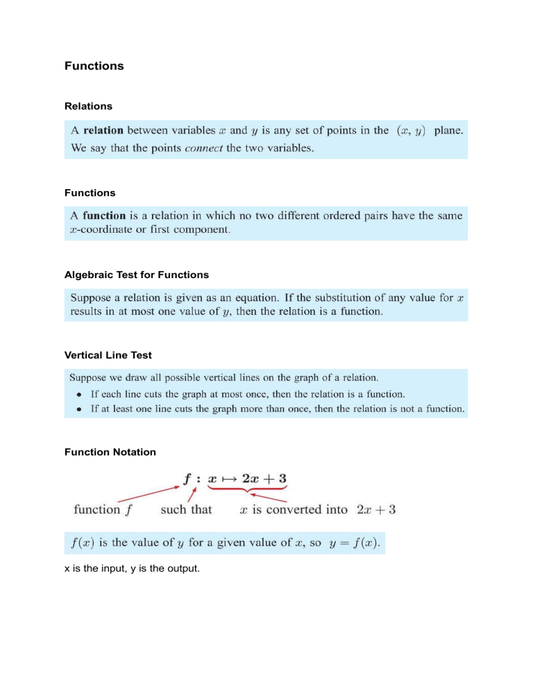 Functions: Relations, Tests, Notation, and Inverses