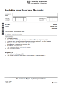 Cambridge Checkpoint Science Paper 2 - October 2024