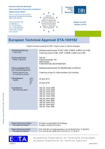 ETA-10/0182: Fastening Screws Technical Approval