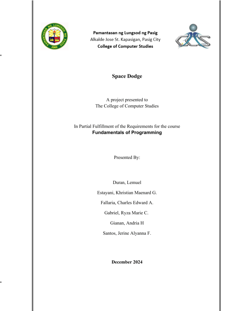 Space Dodge: Game Project Presentation