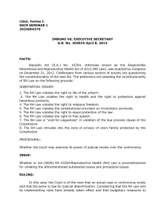 Imbong vs. Executive Secretary Case Brief: RH Law Constitutionality