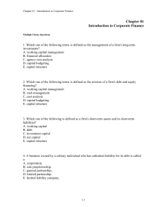 Corporate Finance Multiple Choice Questions - Chapter 01 Introduction