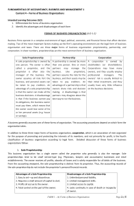 Business Organizations: Sole Proprietorship, Partnership, Corporation