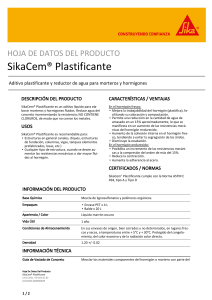 SikaCem&reg; Plastificante: Hoja de Datos del Producto