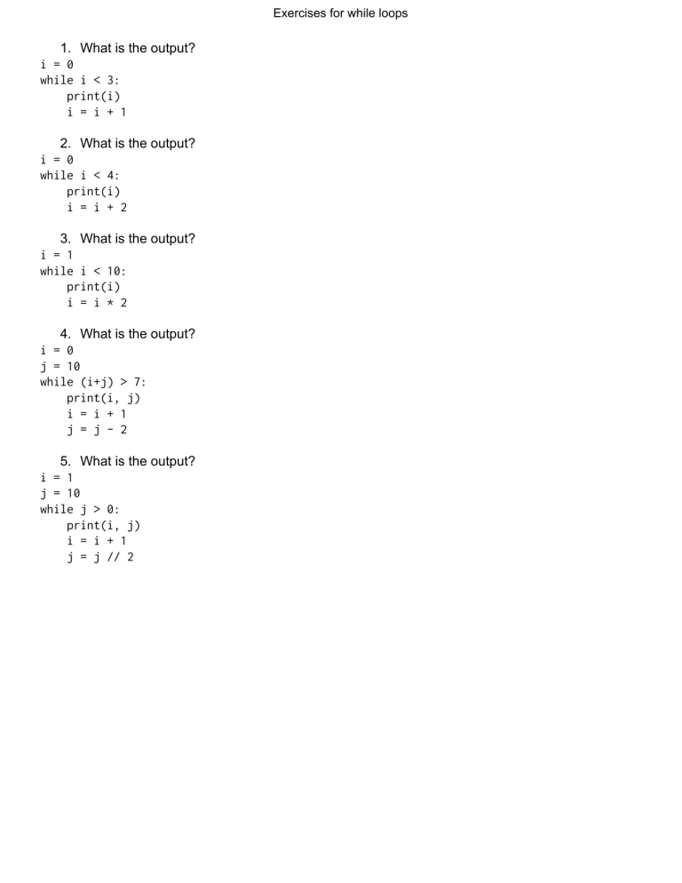 Python While Loop Exercises