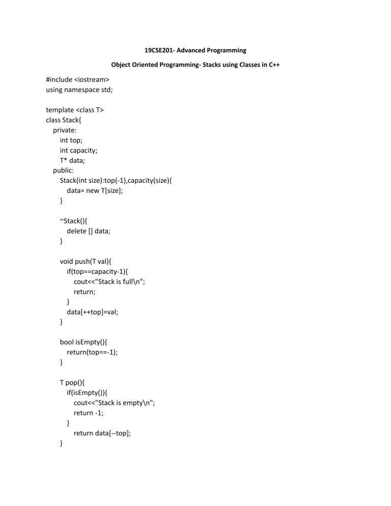 C++ Stack Implementation & Matrix Operations