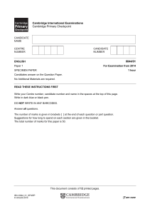 Cambridge Primary Checkpoint English 0844/01 Paper 1 Specimen Exam