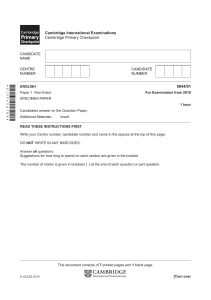 Cambridge Primary Checkpoint English Paper 1 Non-fiction Specimen
