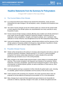 Climate Change Report: Summary for Policymakers