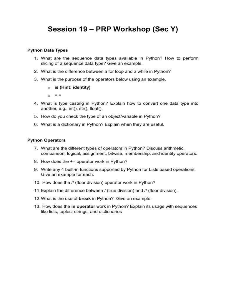 Python Programming Workshop: Data Types, Operators, Loops