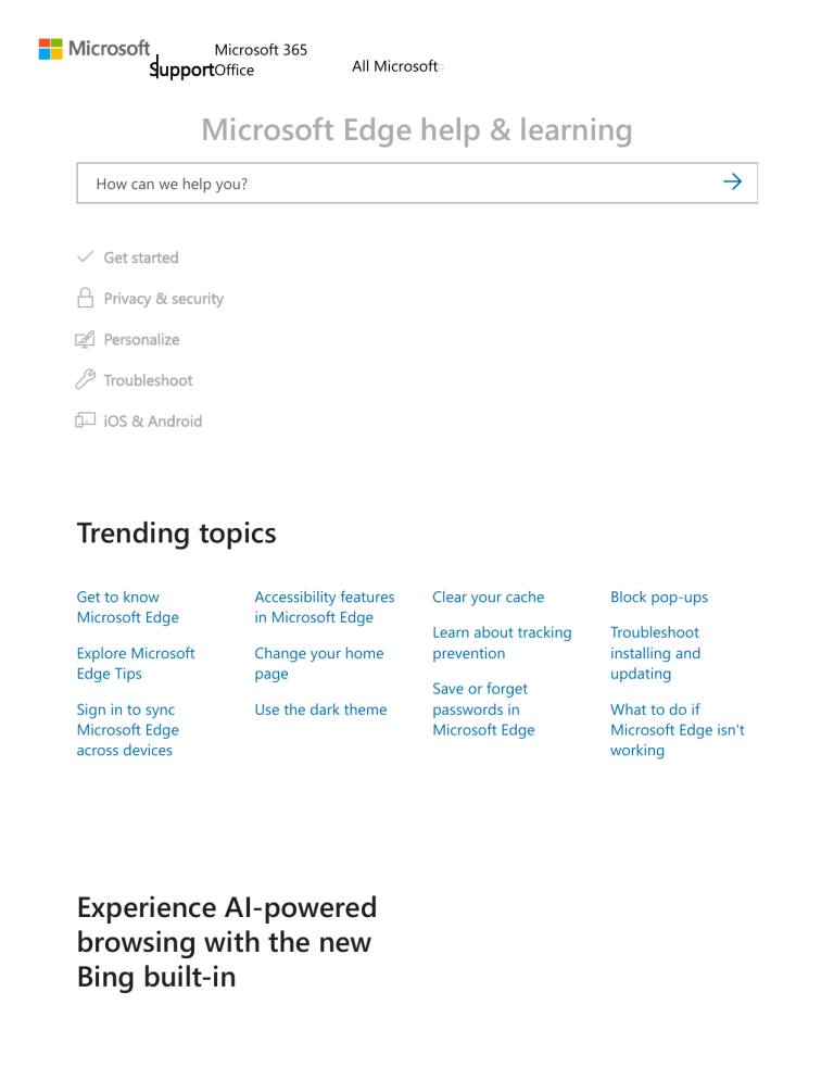 Microsoft Edge Help & Learning: Get Started & Troubleshoot