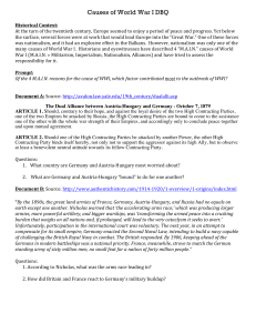 WWI Causes DBQ: Militarism, Alliances, Imperialism, Nationalism